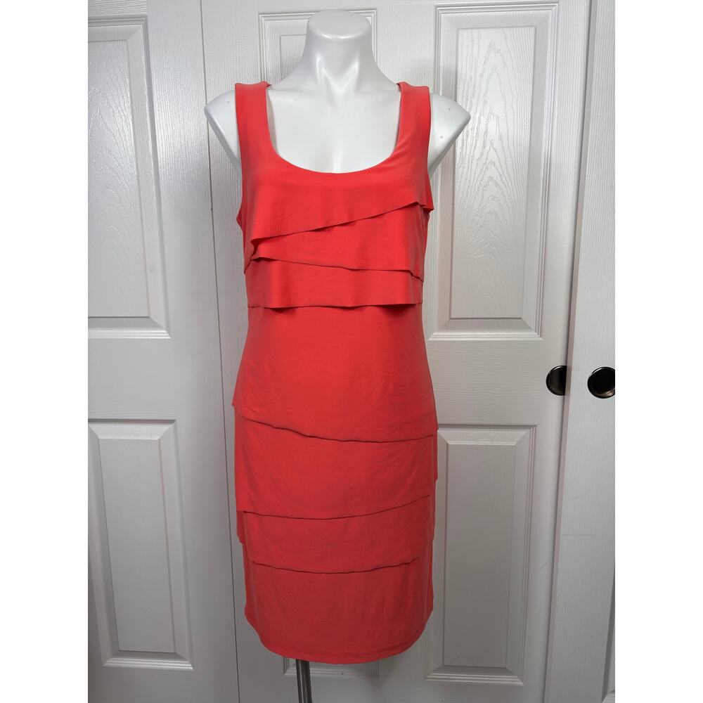 Joseph Ribkoff Coral Tiered Shift Dress Size 10 NWT Sleeveless Square Neck